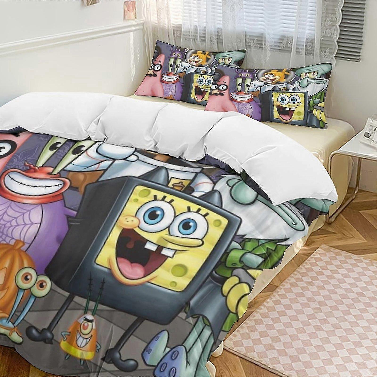 a2870 Lençóis Bob Esponja Calça Quadrada Conjunto de Cama Capa de Edredão Tema Dos Desenhos Animados Quarto Das Crianças Lençóis iip2870