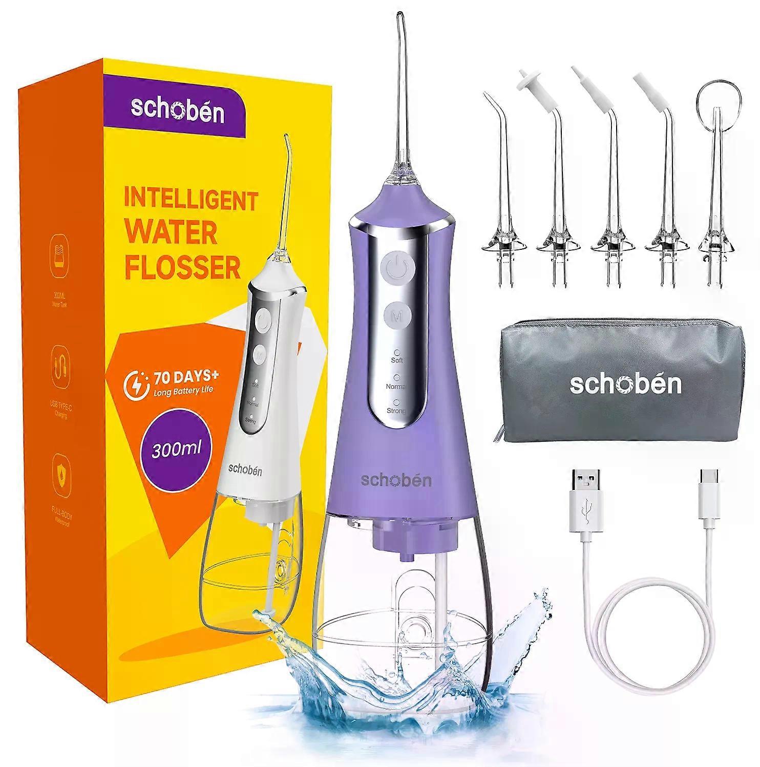 Cordless Water Dental Flosser Picks for Teeth - Portable and Rechargeable Oral Irrigator with 300ML Tank 4 Modes 5 Replaceable T