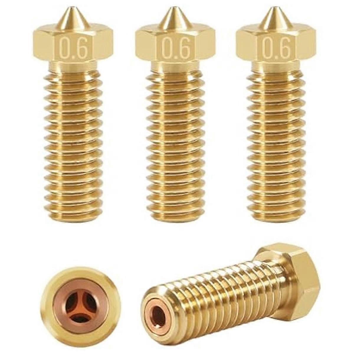 4Pcs CHT for Volcano Nozzle 0.6mm Brass Nozzles High Flow for Volcano V6 Hotend Extruder Nozzles,1.75mm Filament