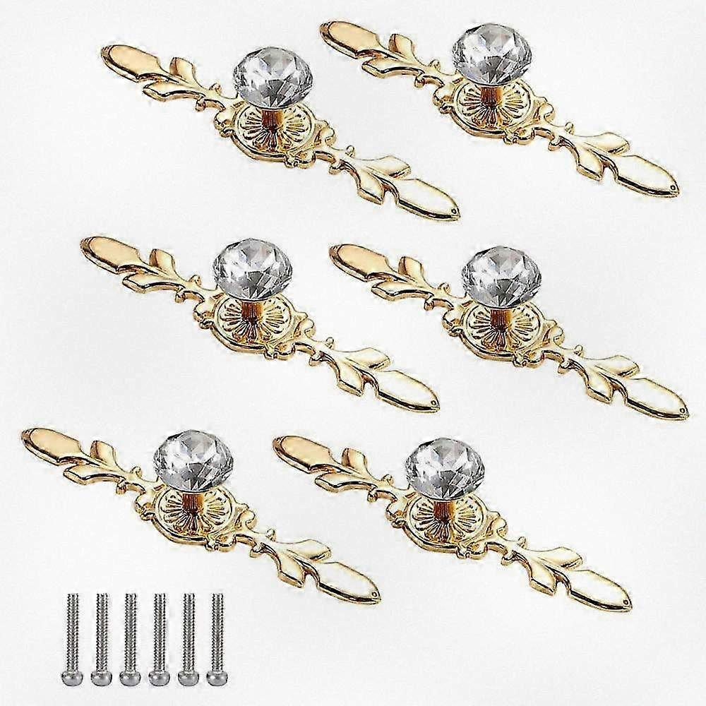 6-Piece Gold Crystal Cabinet Handles with Diamond Design for Doors and Drawers