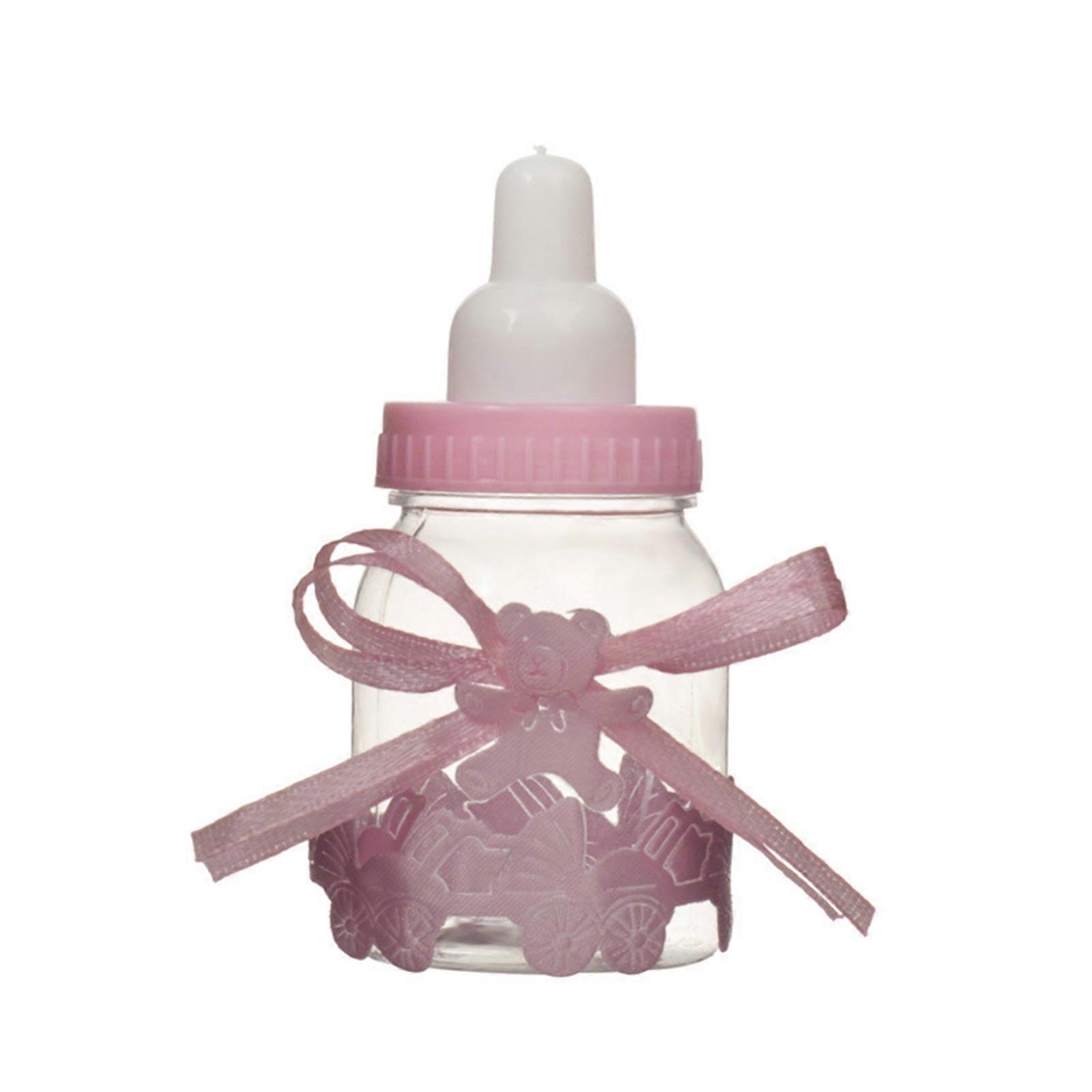 Cute Milk Bottle Candy Boxes 12pcs Plastic Clear Bow Gift Packaging Box Set  Pink