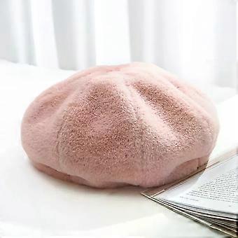 Beret Hat-Adjustable Plush Warmth for Ladies,Retro Pink Design Pink,Adjustable