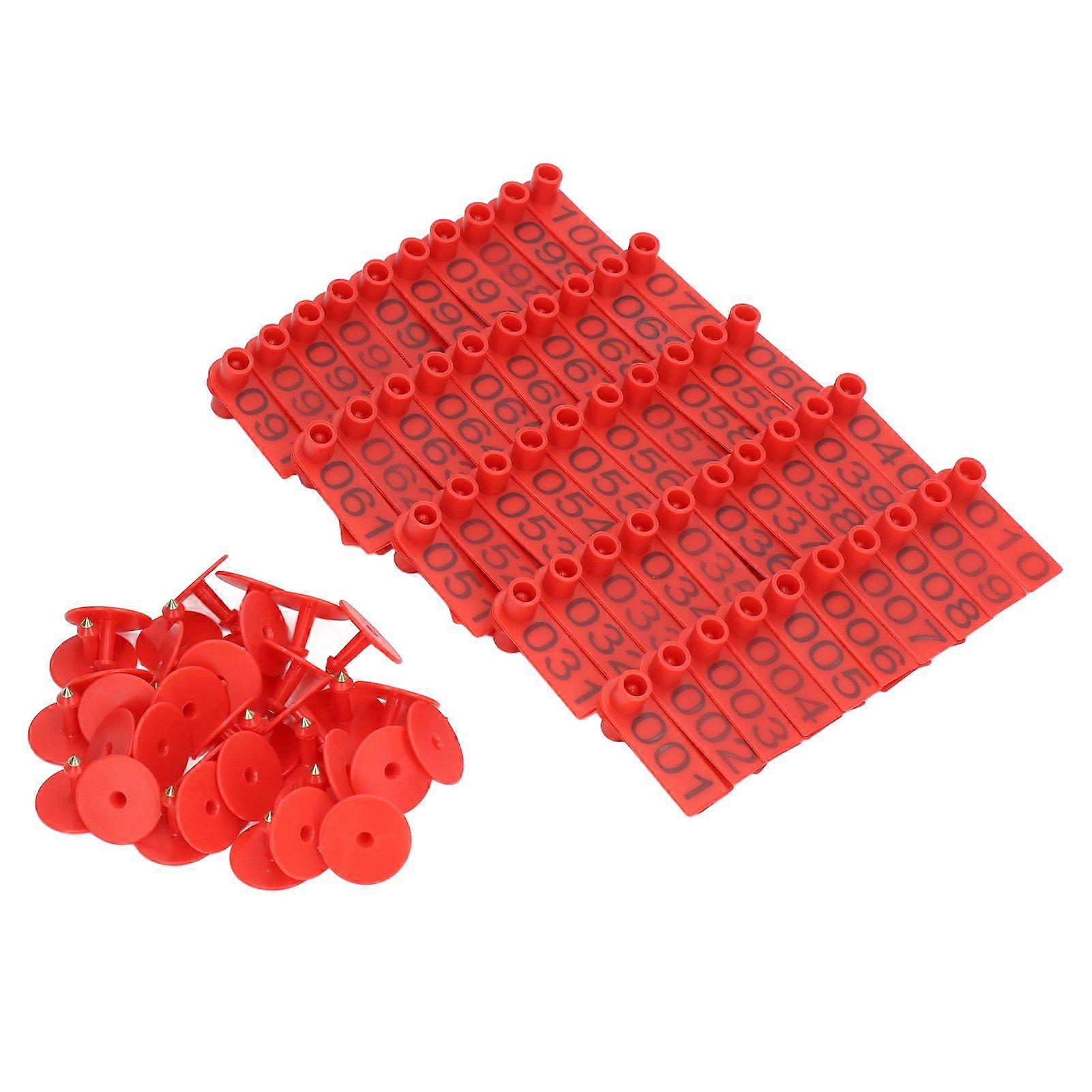 100 Sets Numbered Cattle Ear Tags Accurate Livestock Identification Card for Cow Pig Sheep Red