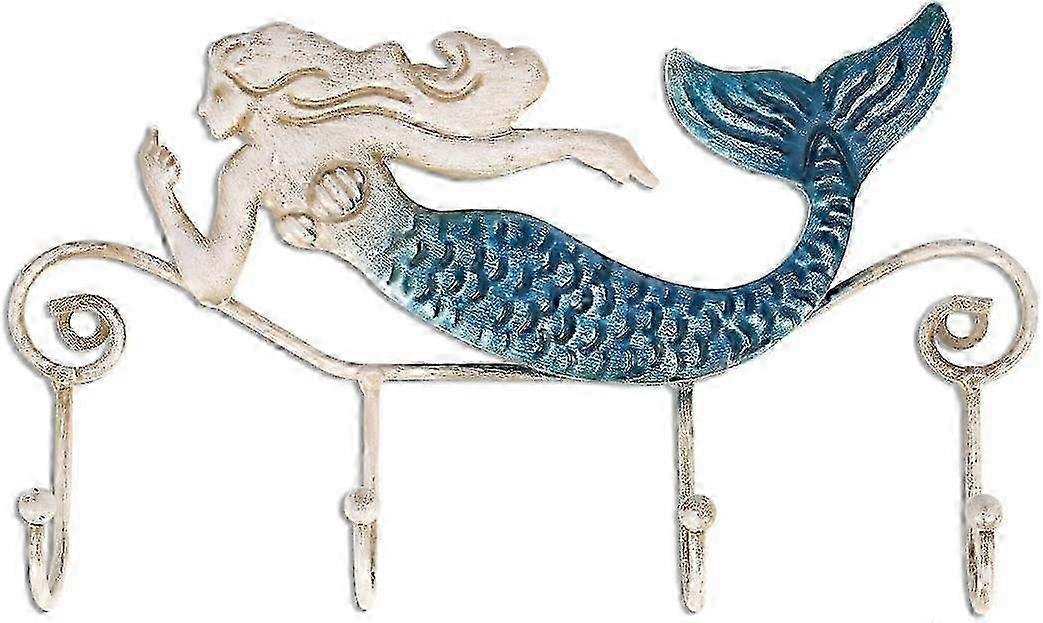 Iron Wall Hanger Hook 4 Hooks Decorative Wall Hanging Hook Rack (Mermaid)
