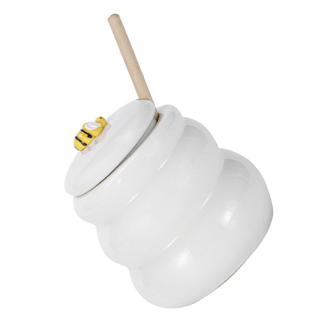Honey Pot with Honey Dipper 415ml Ceramic Lidded Storage Jar for Kitchen Use, Durable and Elegant Design