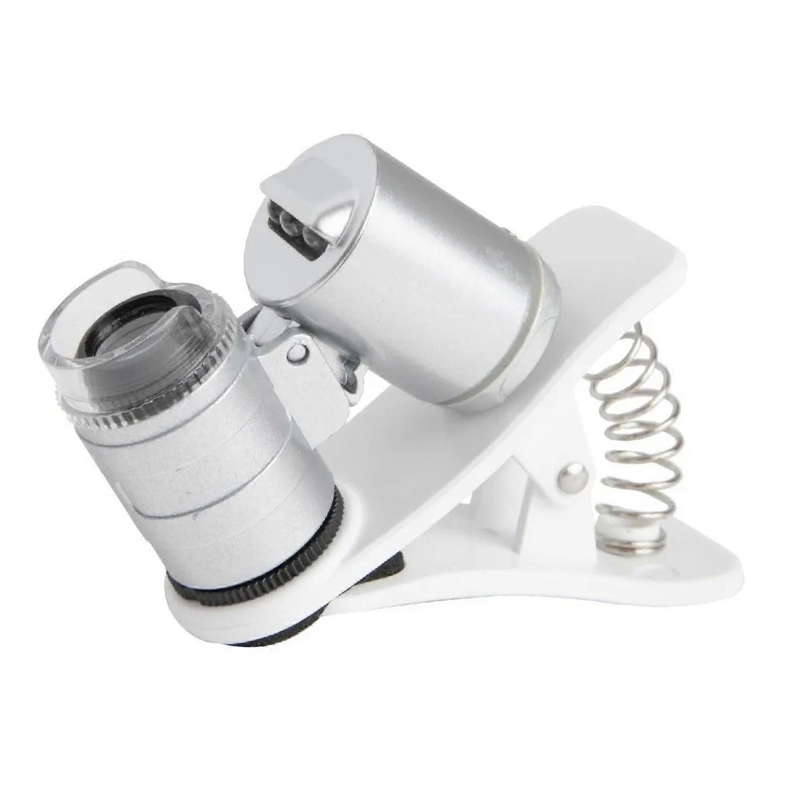 60X Portable HD Phone Clip-On Microscope with Dual LEDs for Banknote Verification