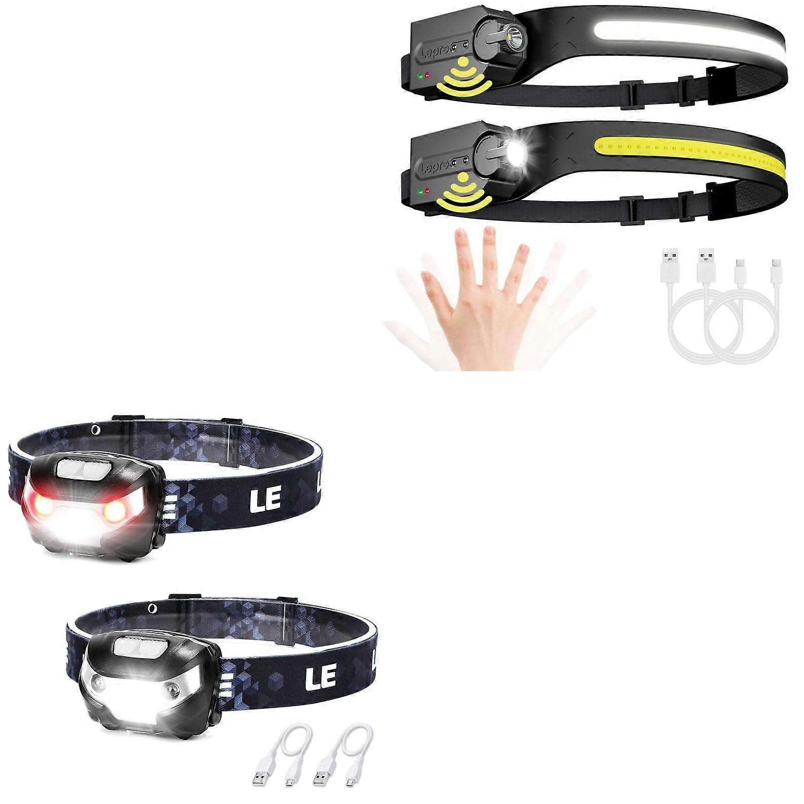Bundle 3200008-2 LED Rechargeable Headlamp 5 Modes Super Bright Head Lamp with White Red Light & PR320019 Motion Sensor 230° Wide Beam