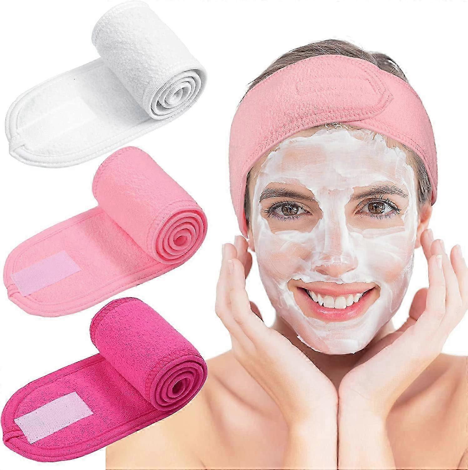 3pc Facial Headband Make Up Wrap Head Terry Cloth(White,Pink,Rose Red)