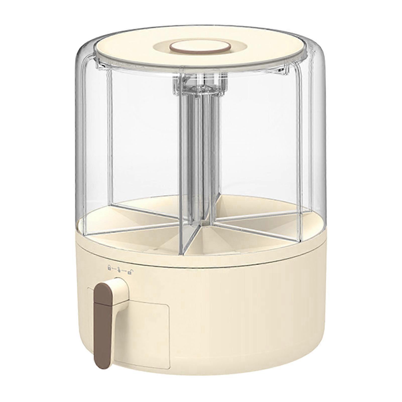 9.6L 6 Grid Rice Grain One Click Operation Rotating Cereal Storage Container Dry Food Dispenser Bucket