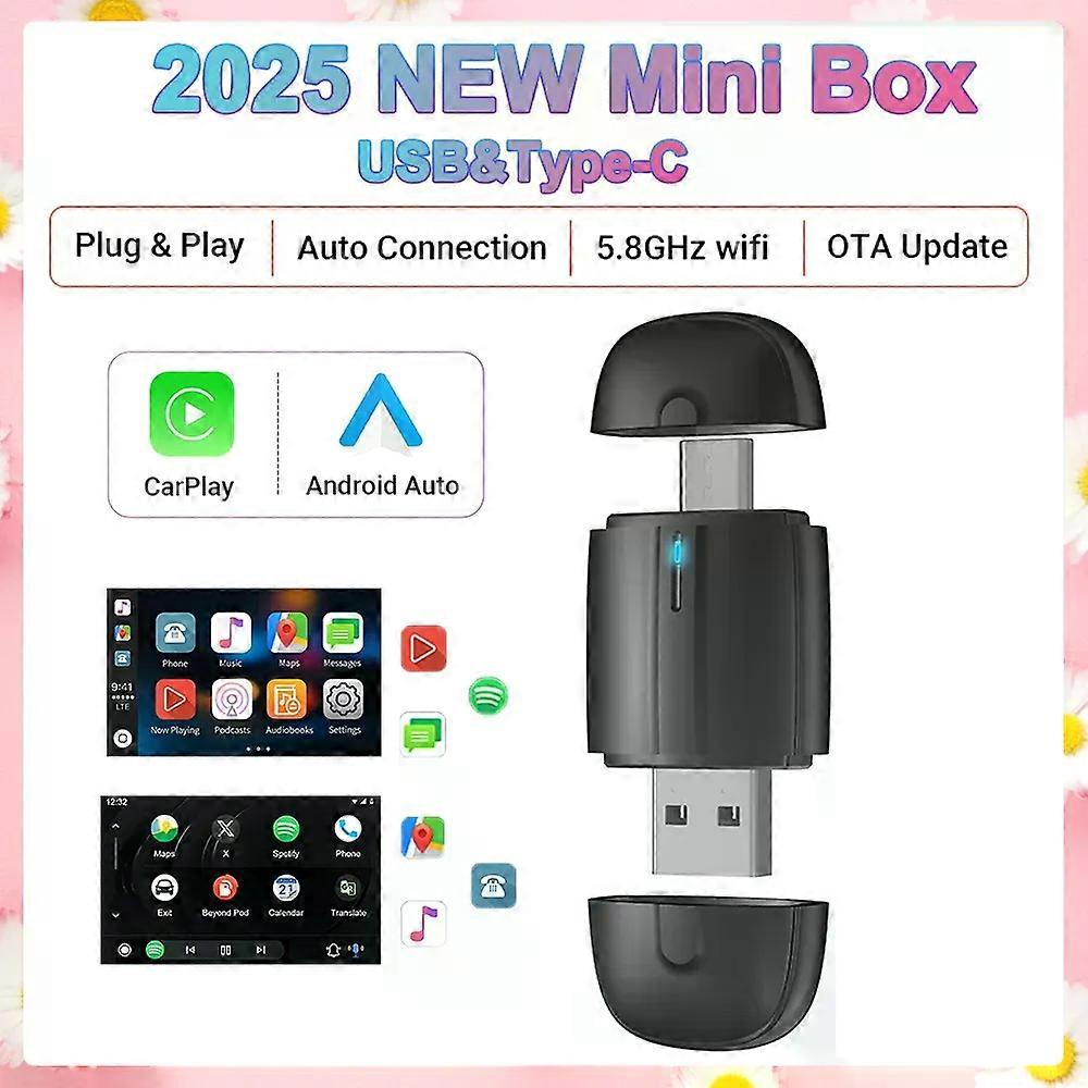 2025 NEW Mini 2in1 Wireless CarPlay&Android Auto Wireless Adapter Mini Box BT WiFi Fast Connect Plug&Play for Wired CarPlay Car