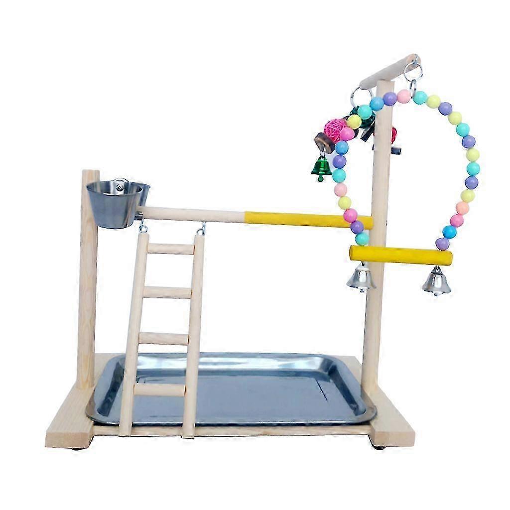 Wooden Bird Perch Stand Parrot Platform Playground Exercise Gym Playstand Ladder Interactive Toys With Feeder Cups
