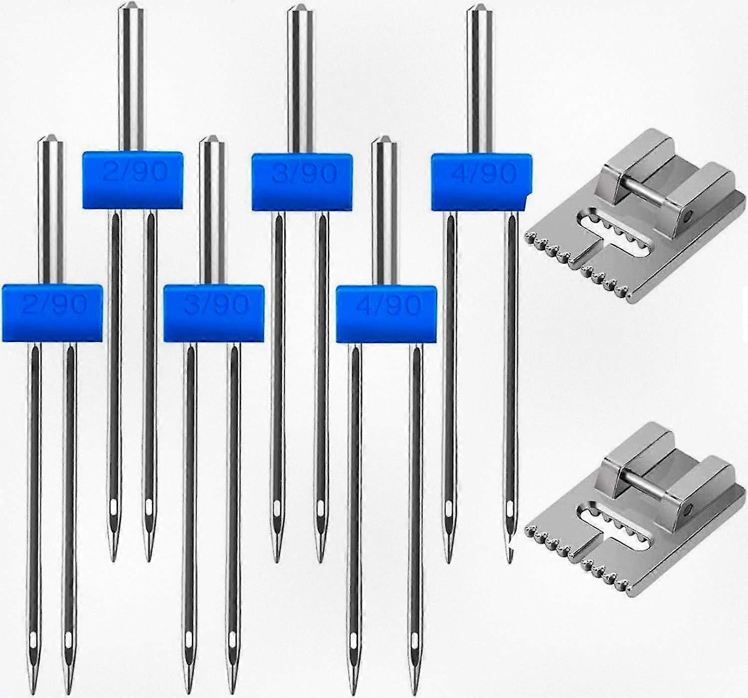 Set of 6 Twin Needles with 2 Pintuck Presser Feet - Includes 3 Sizes: 2/90, 3/90, 4/90 for Versatile Sewing Projects