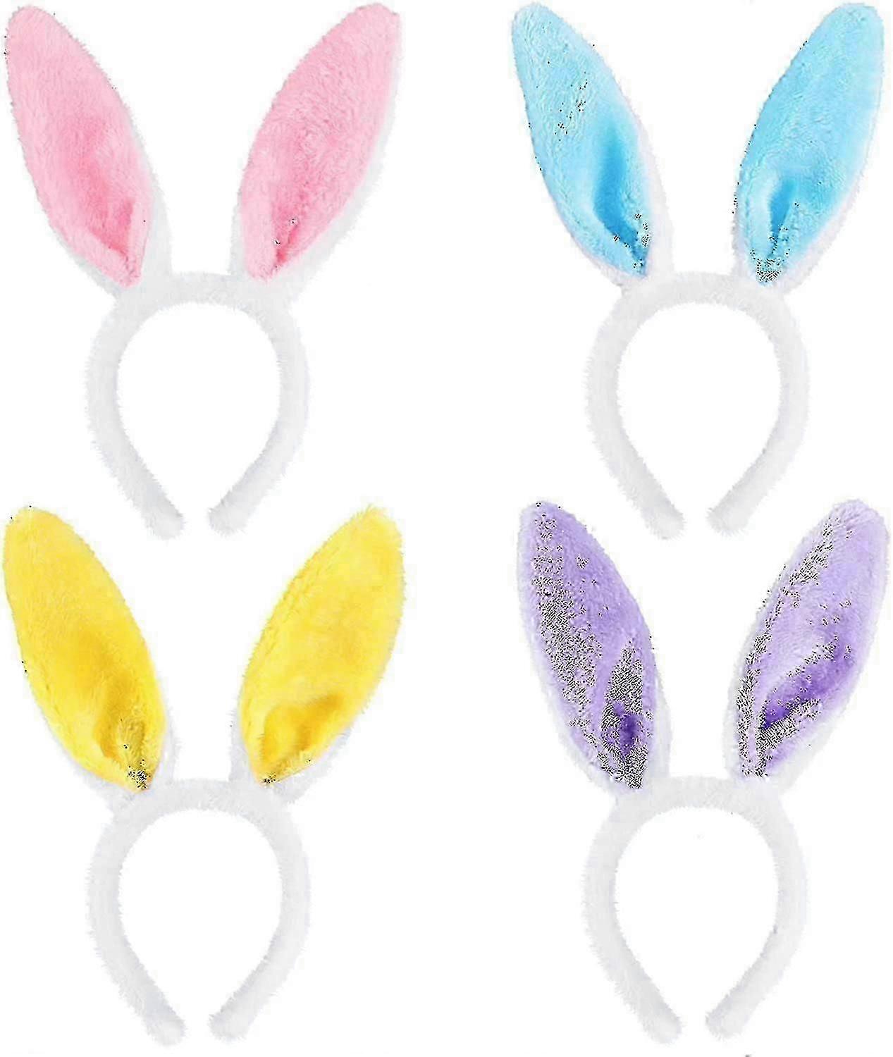 4 Pcs Easter Rabbit Headband Bunny Ears(pink Purple Yellow Blue)`