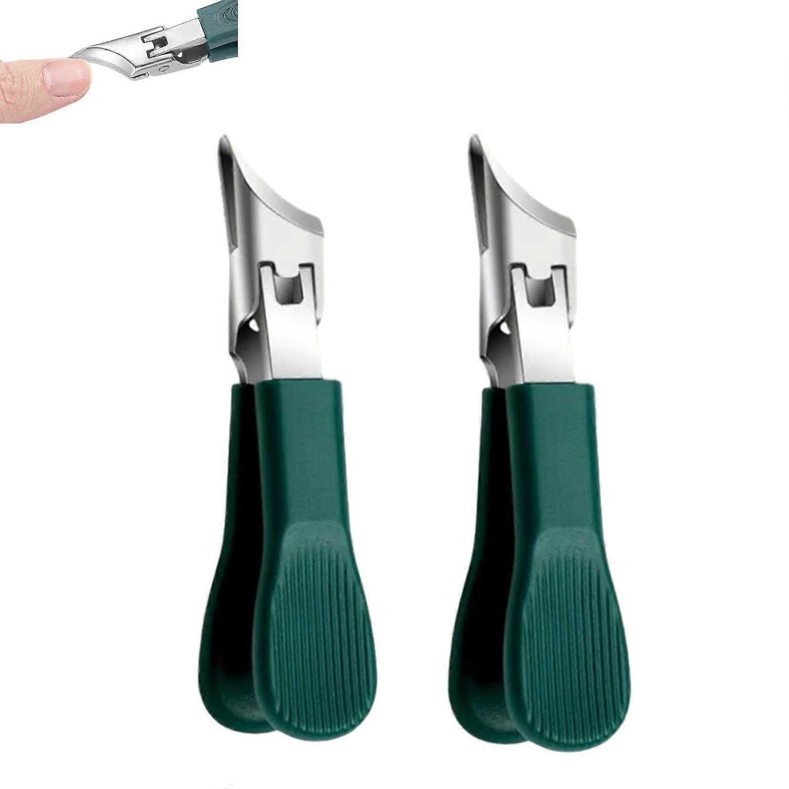 25° Beveled Edge Nail Clippers Set, 3-Piece Eagle-Beak Diagonal & Straight Nail Clippers with Grip Handles, Green