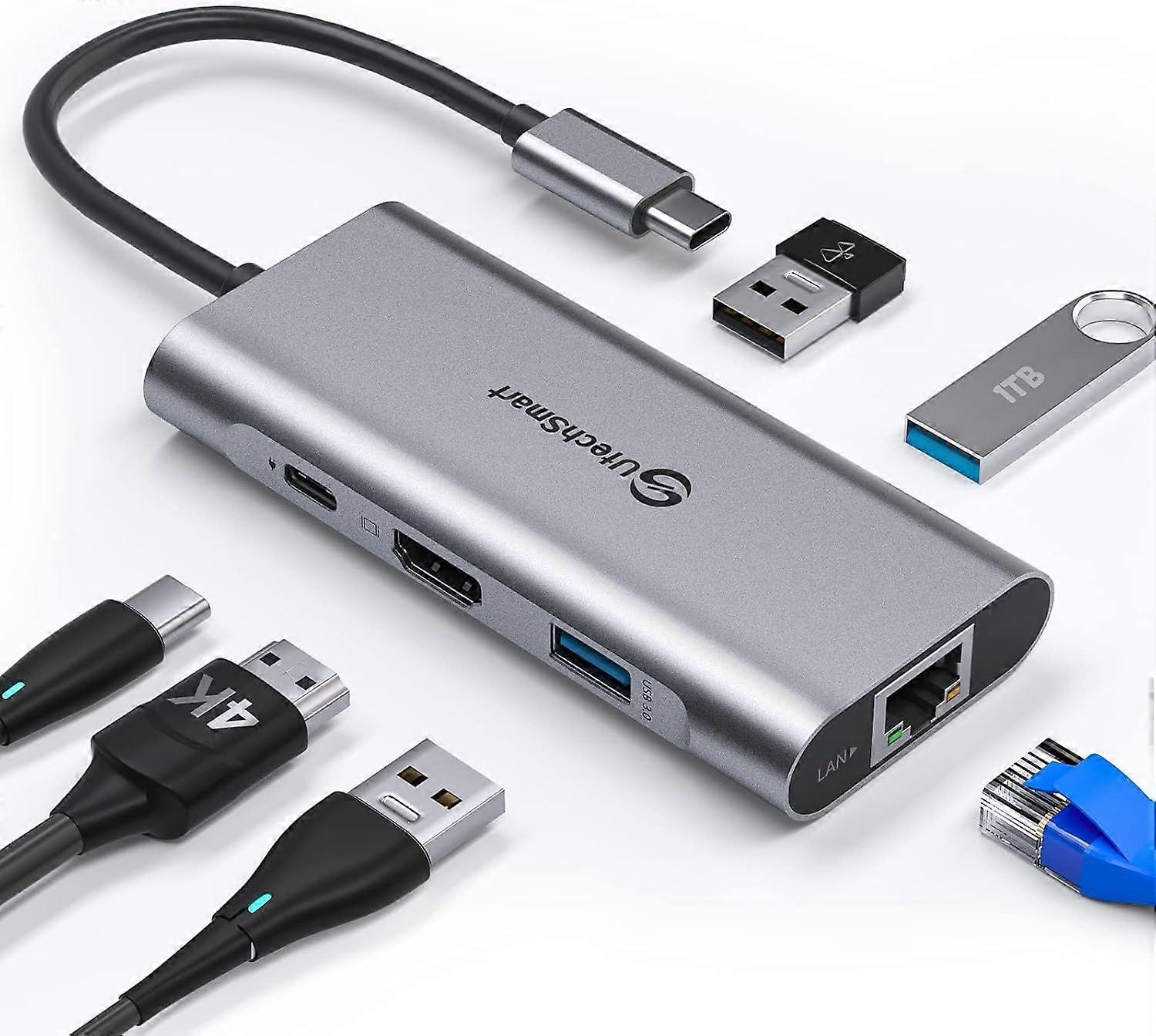 2025 Neuestes Modell USB-C-Hub, USB-C-Ethernet-Multiport-Adapter, 6-in-1-USB-C auf