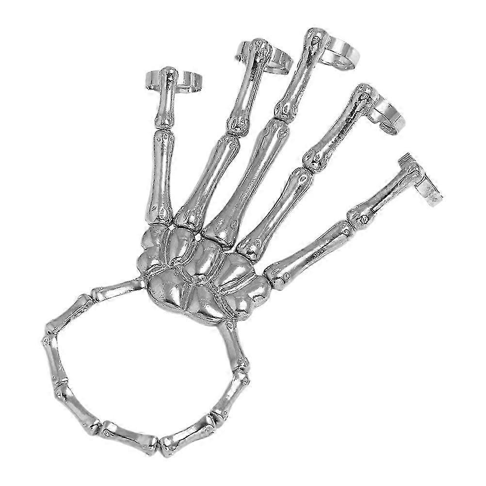 2個パンクブレスレットメンズスケルトンハンドシルバー15x6cm伸縮性あり