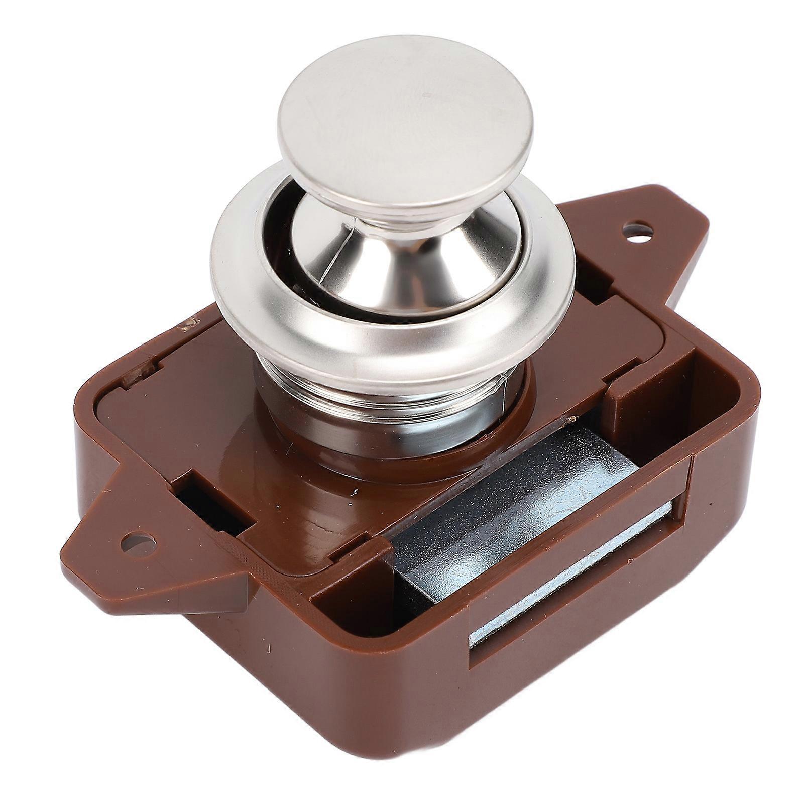 Cabinet Push Button Latch Stylish Look Keyless Cupboard Door Push Button Lock Latch for RV Yacht Motorhome Campervan Caravan Brown Base Chrome 