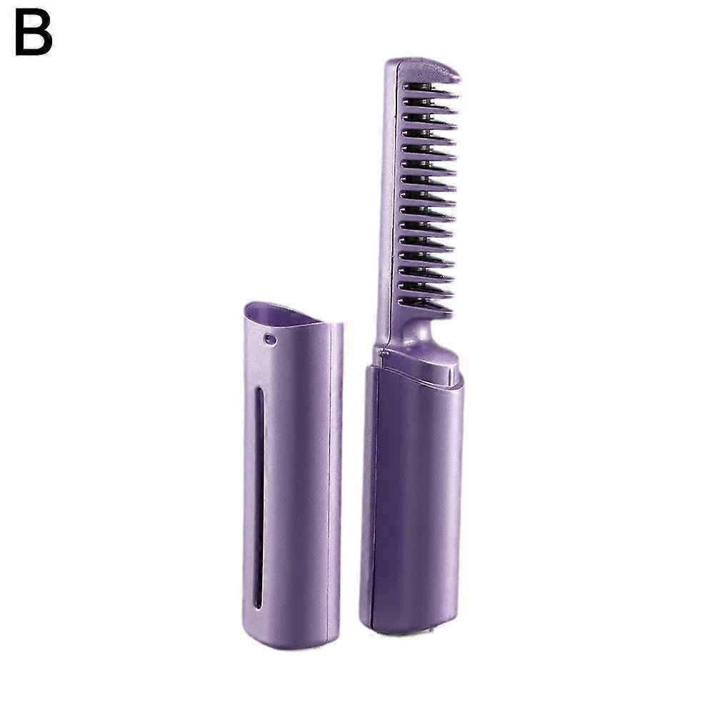 Purple (B)$ Lazy straight hair comb wireless hair straightener small USB charging portable travel curling and straightening dual-purpose artifact