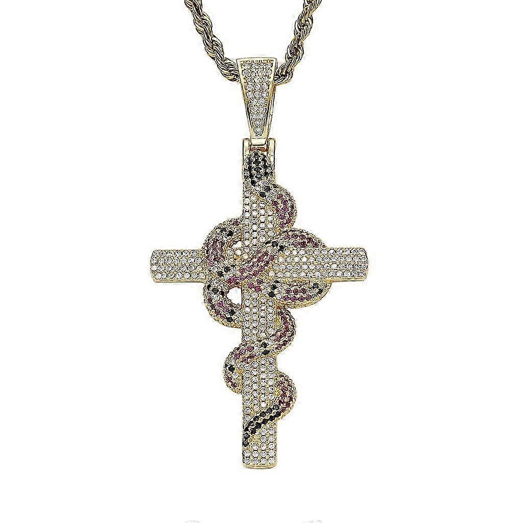 Cross Snake Pendant Silver Necklace for Men Women