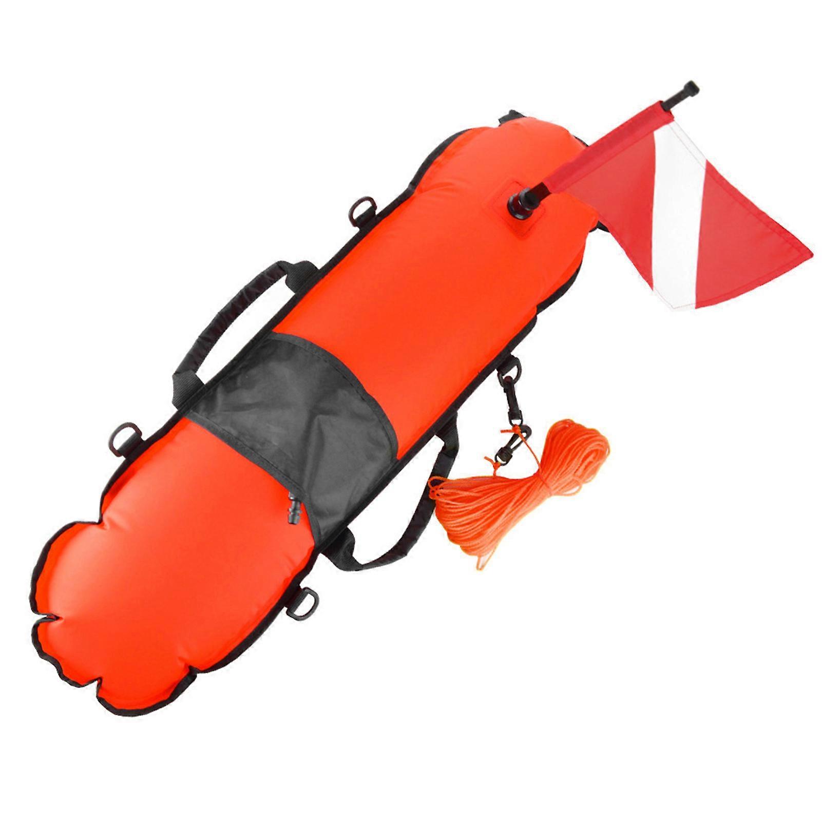 Inflatable Diver Float Buoy Water Surface Marker Orange with Diver Flag Durable Nylon Includes Cord for Spearfishing Hunting Scuba Safety Adjustmen