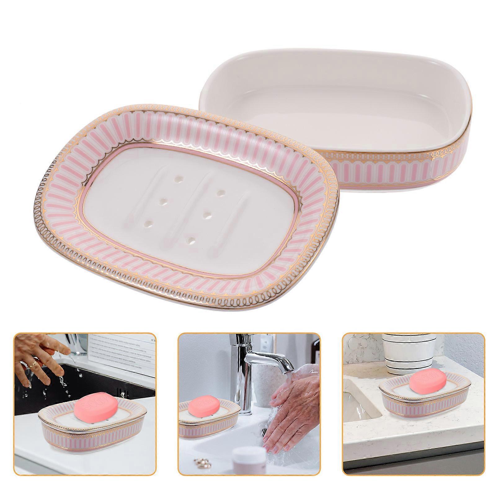Ceramic Soap Dish Container, Featuring Drainage for Hygiene