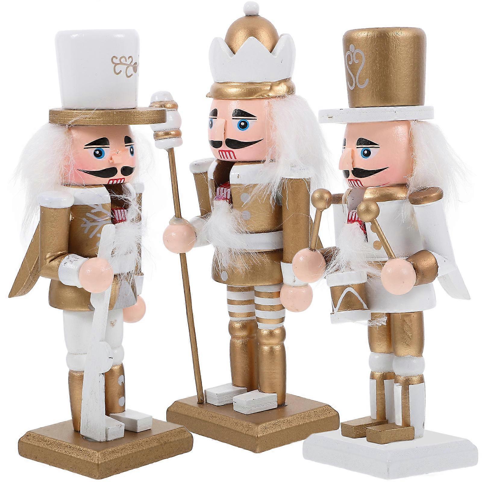 3pcs Gold Handpainted Nutcracker Soldier Ornaments for Christmas Desktop Decoration and Gift