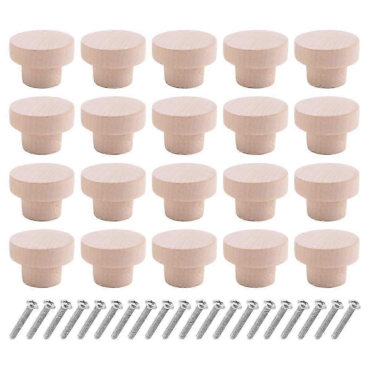 20Pcs Round Unfinished Wood Drawer Knobs 35mm Dia Wood Pulls hwy