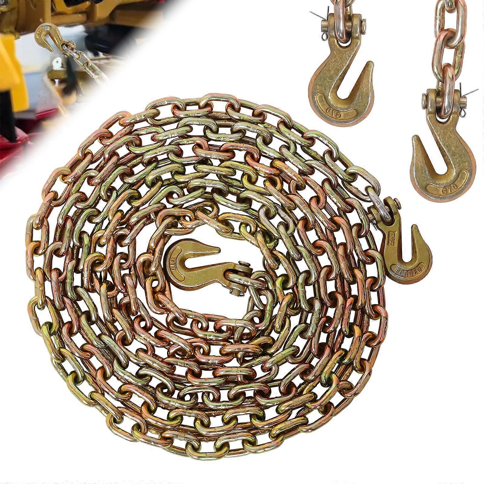 G80 3/8 Inch x 20 Foot Safety Chain with Clevis Hook, 3kg Safe Workload, Durable Logging Transport Chain