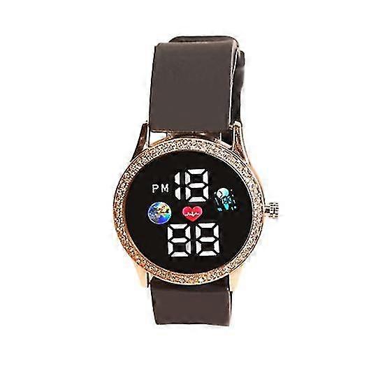 Stylish Unisex Led Digital Watch with Rhinestone Bezel Accurate Time Clear Reading Adjustable Silicone Strap Perfect for Couples