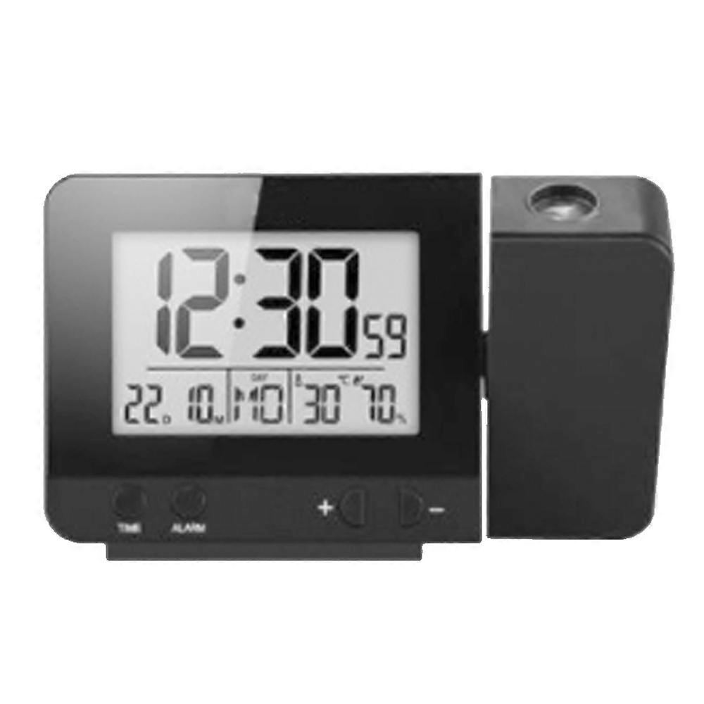 Usb Charging Clock Silver Alarm Clock With Time Temperature Projection Lcd Screen Alarm Clock-Black