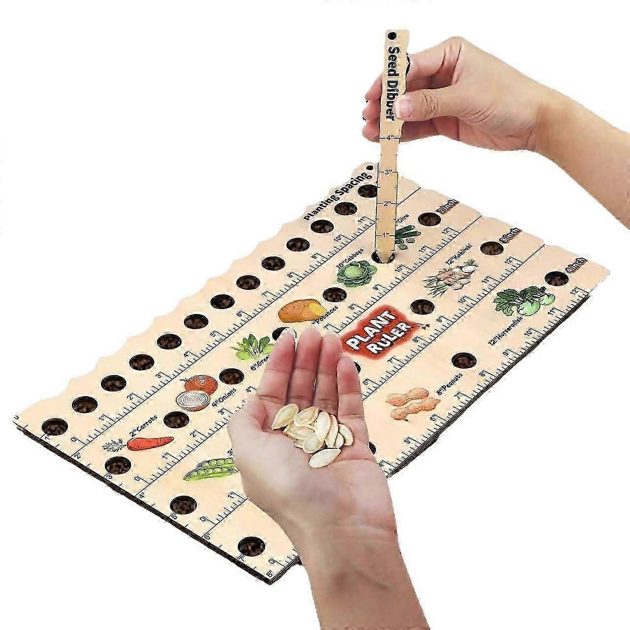 Wooden Plant Ruler with Seeder, Wooden Seed Spacing Ruler with Holes, Wooden Planting Ruler, Solid Seed Planting Tool, Essential Gardening Tools