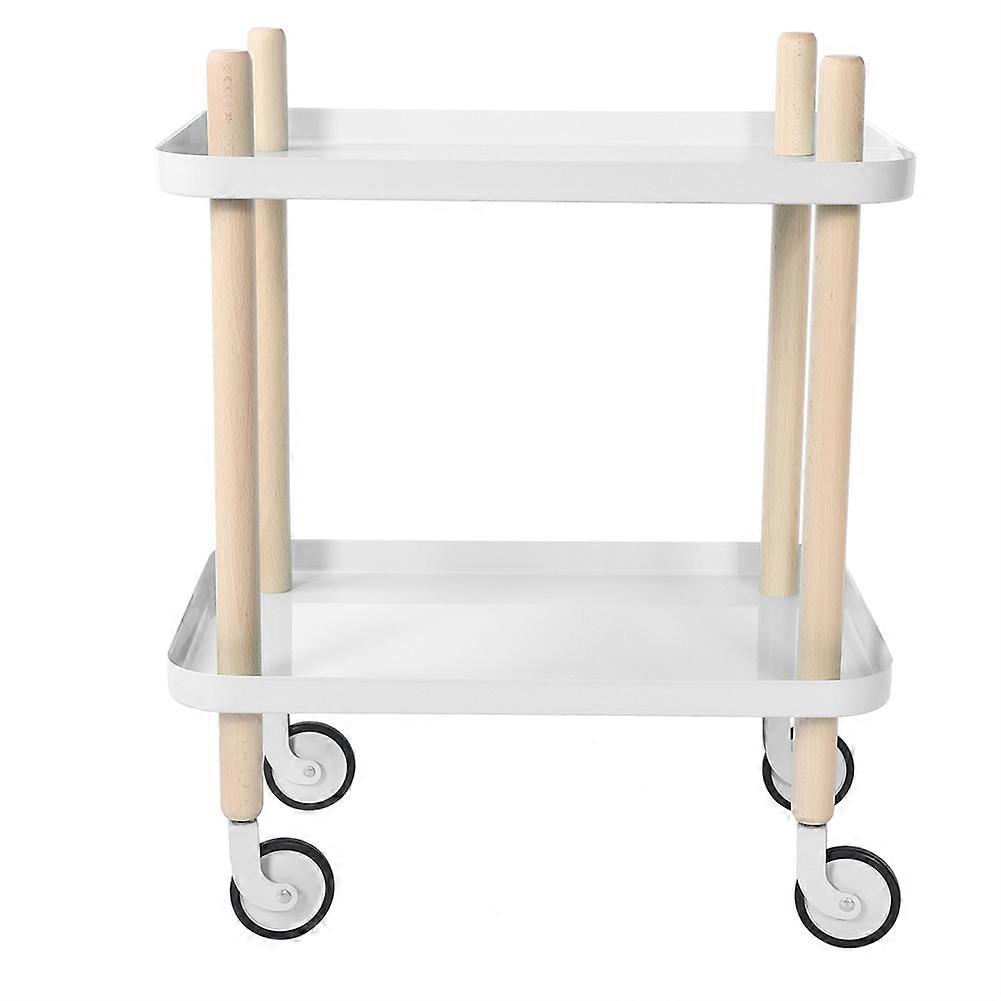 Double Layers Rolling Storage Cart Multi use Movable Organizer Rack for Home Restaurant(White)