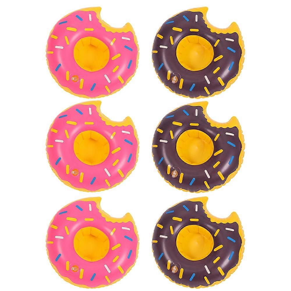 6Pcs Cute Donut Pool Drink Holder Reusable Inflatable Float Cup Coasters For Summer Pool Party-Style2