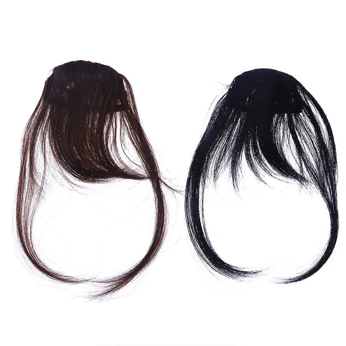 Ultra Thin Clip Front Hair Bangs Extensions 2PCS Air Fringe for Women, Natural Black, Comfortable & Ventilative Material, Adjustable Clips for