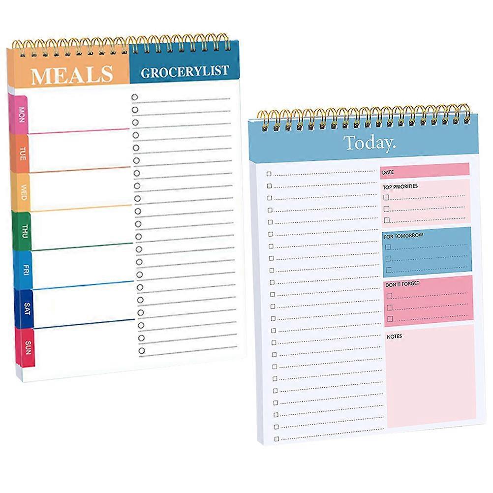 2pcs Undated Spiral Planner Notepad, Thick Memo Pads, Decorative Design for Students & Office Task Management