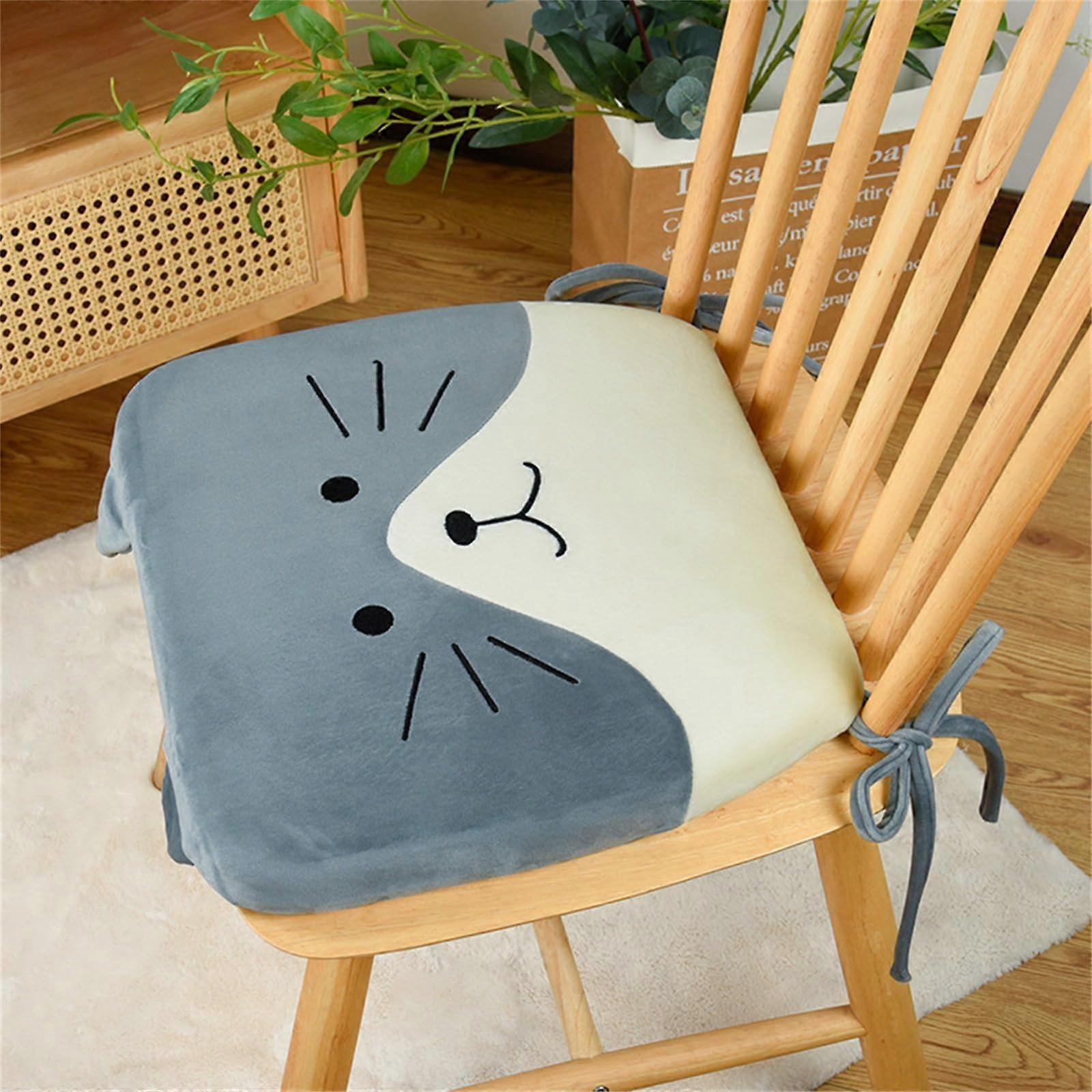 Cartoon Cat Chair Cushion for Kids, Memory Foam Seat Cushion, Removable Washable, Soft Grey Square Cushion 43x45cm