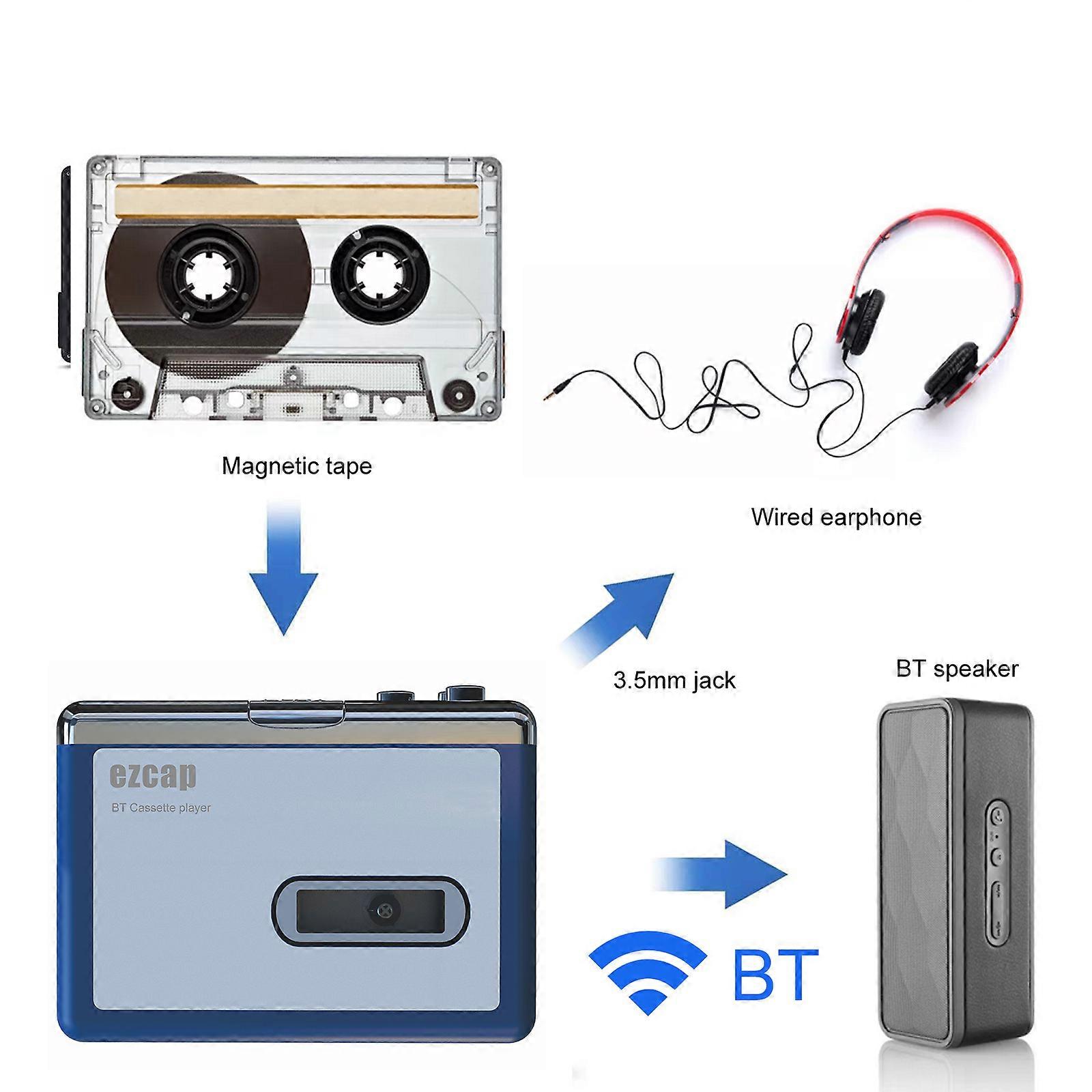 EzCAP215 Portable BT Cassette Player BT 4.2 Tape Player Auto Reverse o Tape with Earphones
