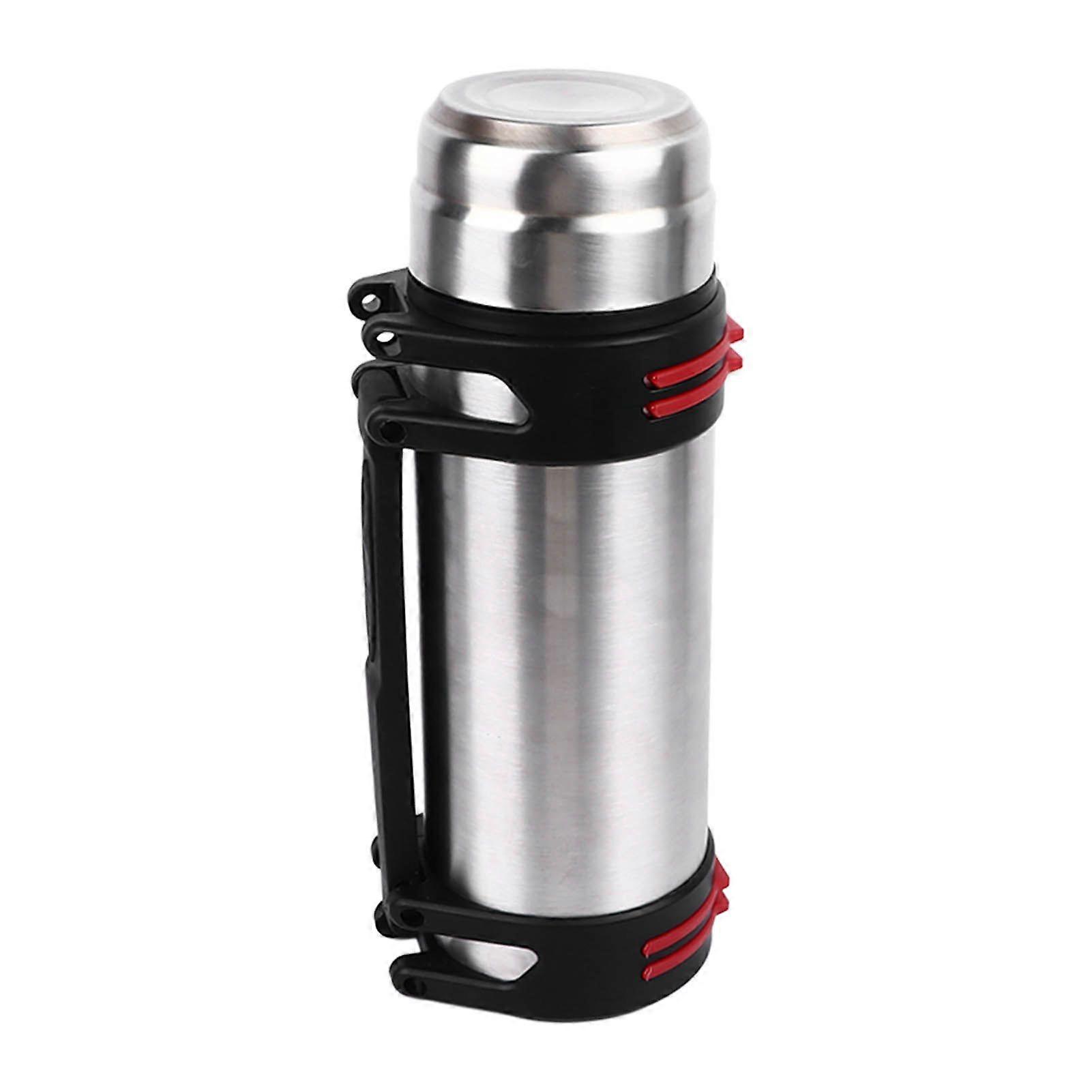 Thermal Water Flask 2L Stainless Steel with 2 Lids Press Type Leakage Proof Portable Handle Water Bottle for Hiking YMHC