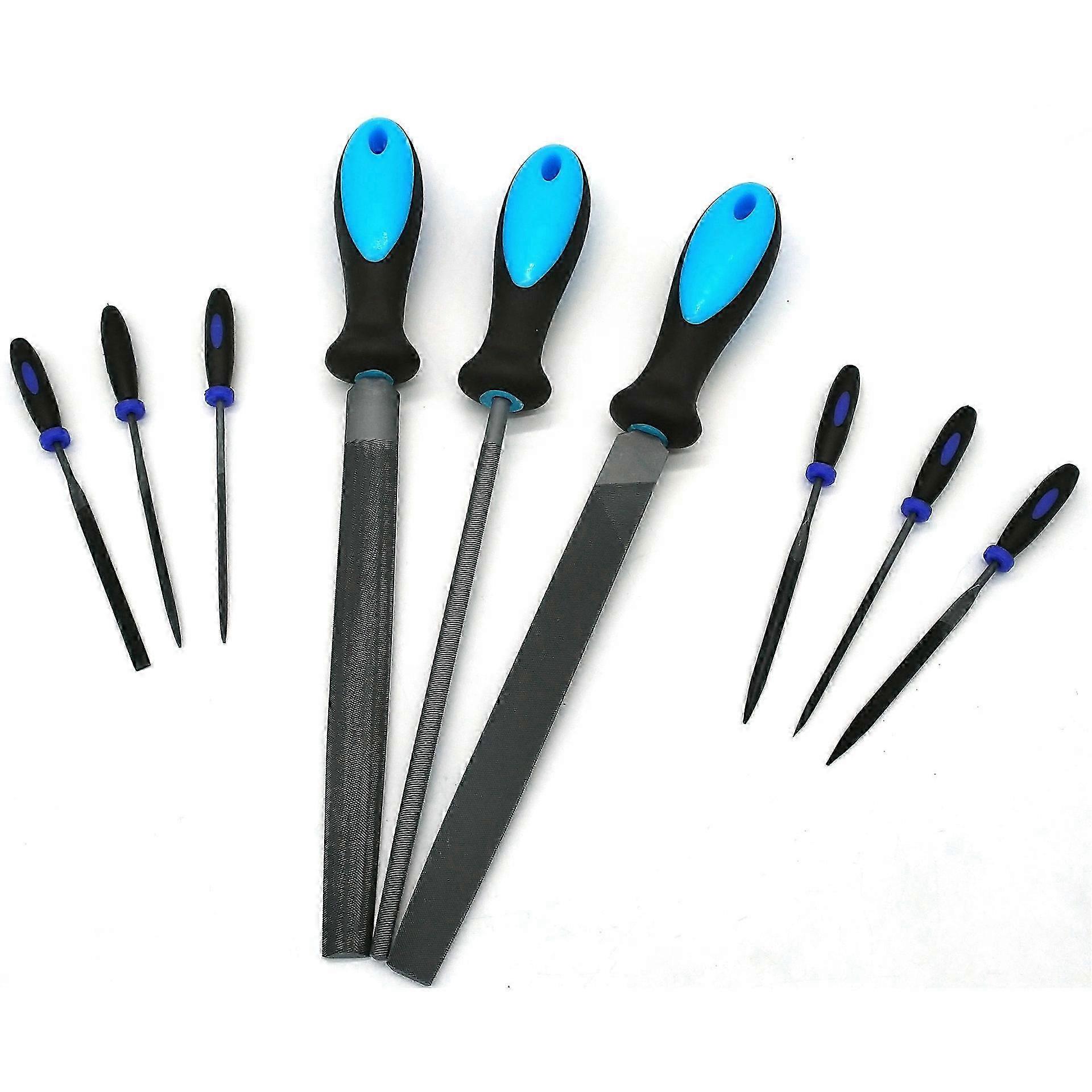 9-Piece Metal File Set with Round, Triangle, Flat, Half Round, & Needle Files - Rasp Kit for Wood, Metal, and Workshop Use