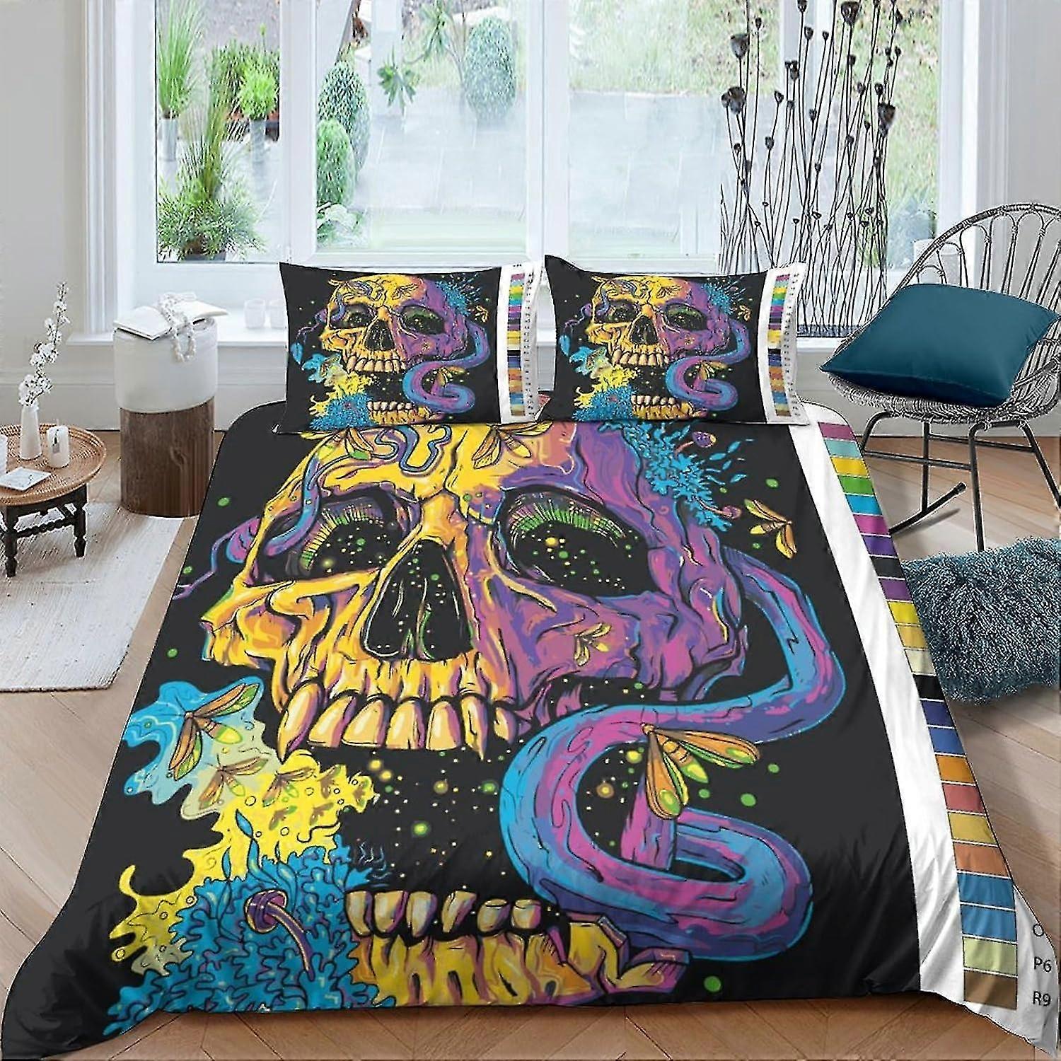 Conjunto de Cama com Capa de Edredom de Caveira 3D - Capa de Colcha de Microfibra Macia com Fecho de Zíper para Crianças, Adolescentes, Adultos