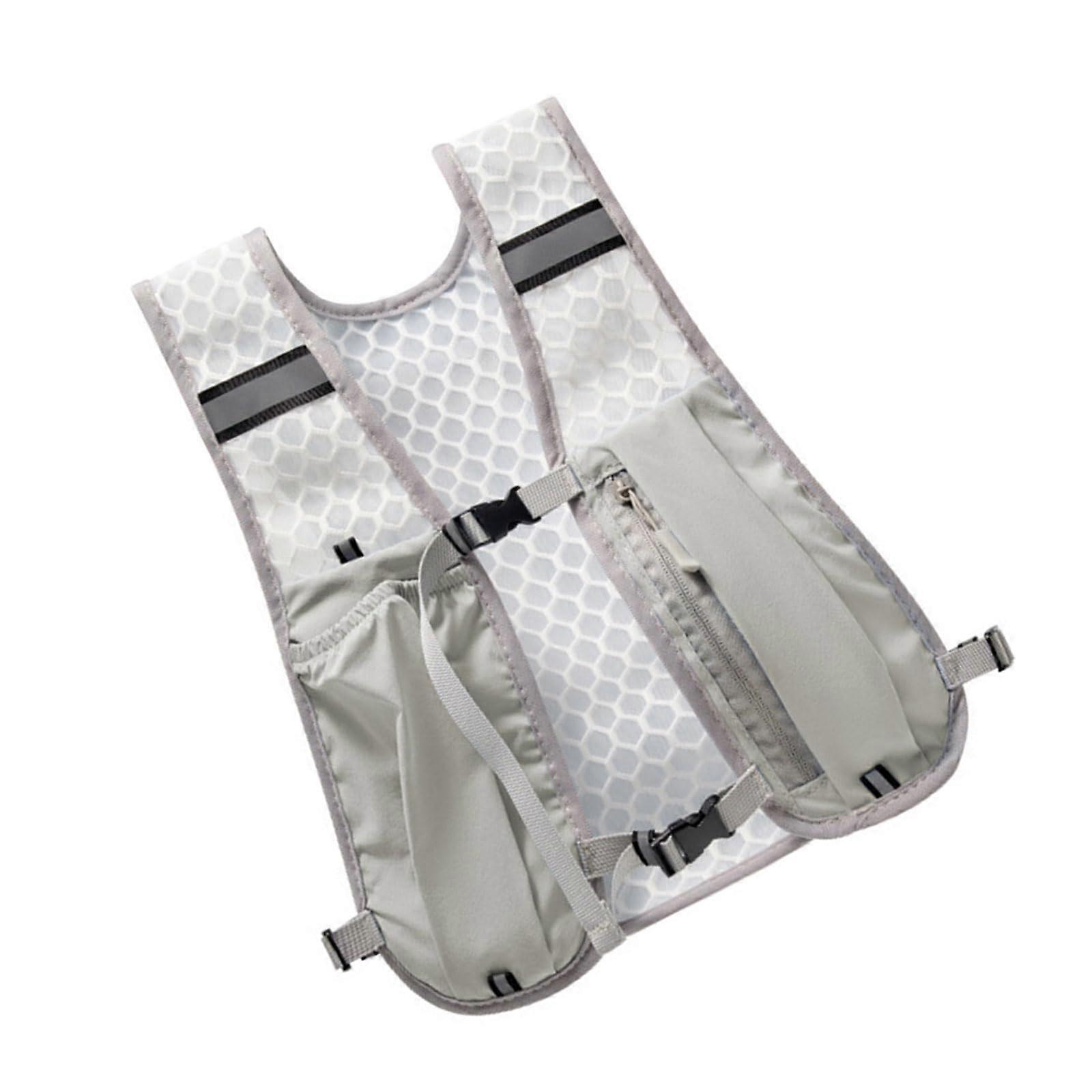 Running Storage Bag Large Capacity, Hydration Pocket, Water Bottle Holder, Reflective Light Gray Running Vest