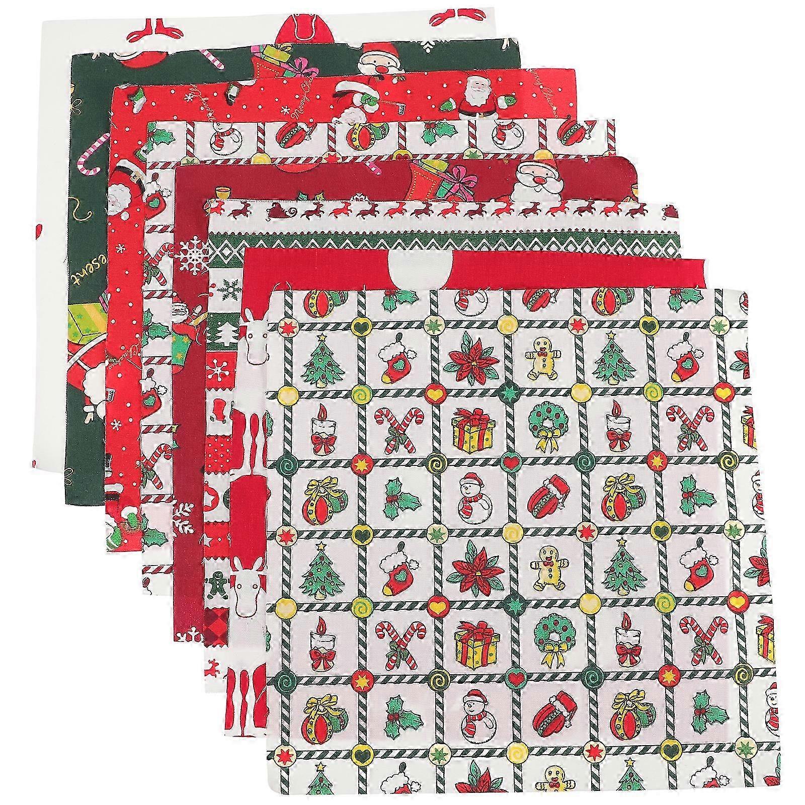 8Pcs Christmas Cotton Fabric Square Sheets for Quilting Craft Patchwork Sewing 2025