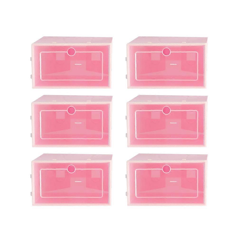 6pcs Transparent Stackable Shoe Boxes Thickened Plastic Storage Containers for Closet Organization and Small Item Storage S Pink