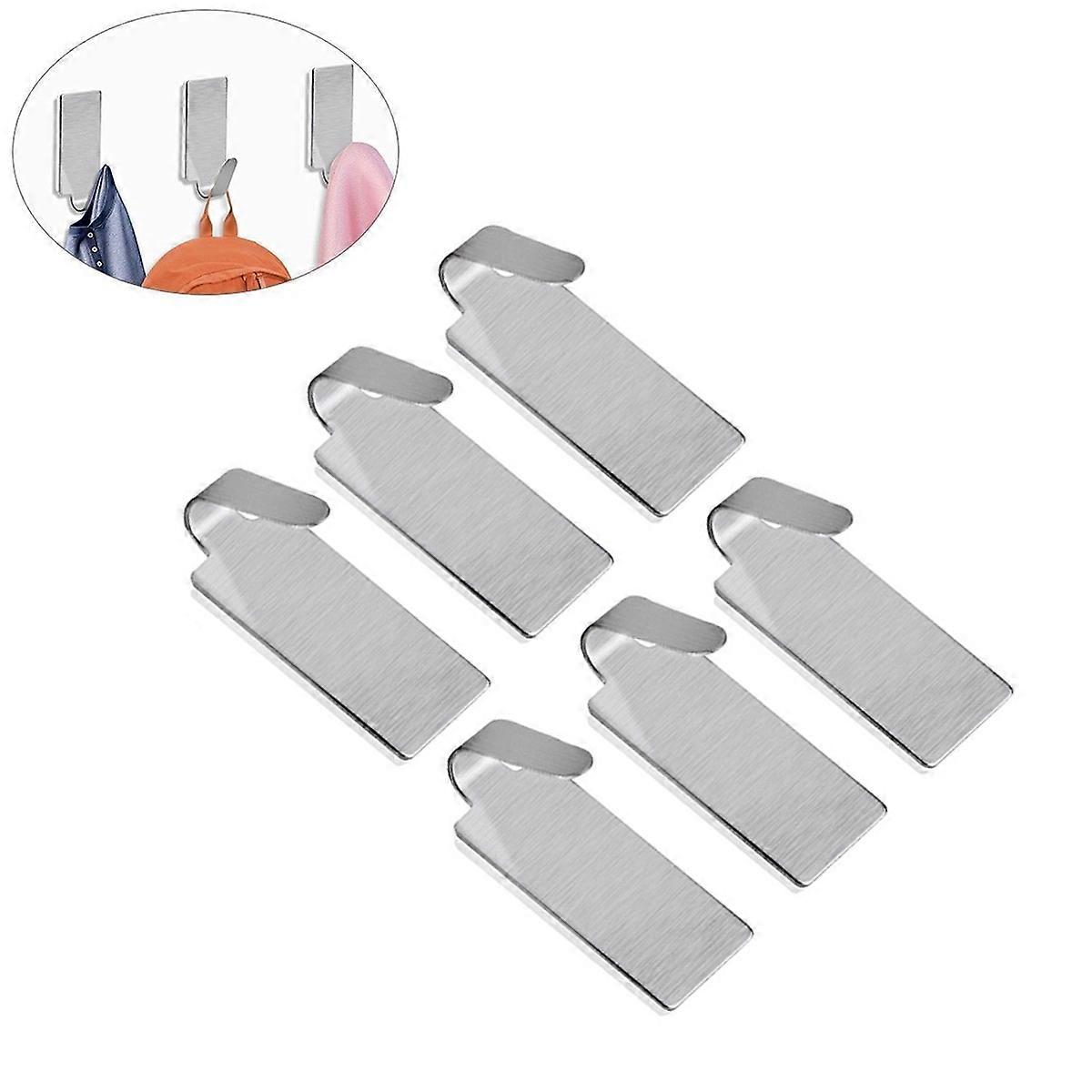 6pcs Self Adhesive Stainless Steel Wall Hooks for Kitchen & Bathroom – Rustproof Square Towel Rack Holders, No Drill Installation, Silver