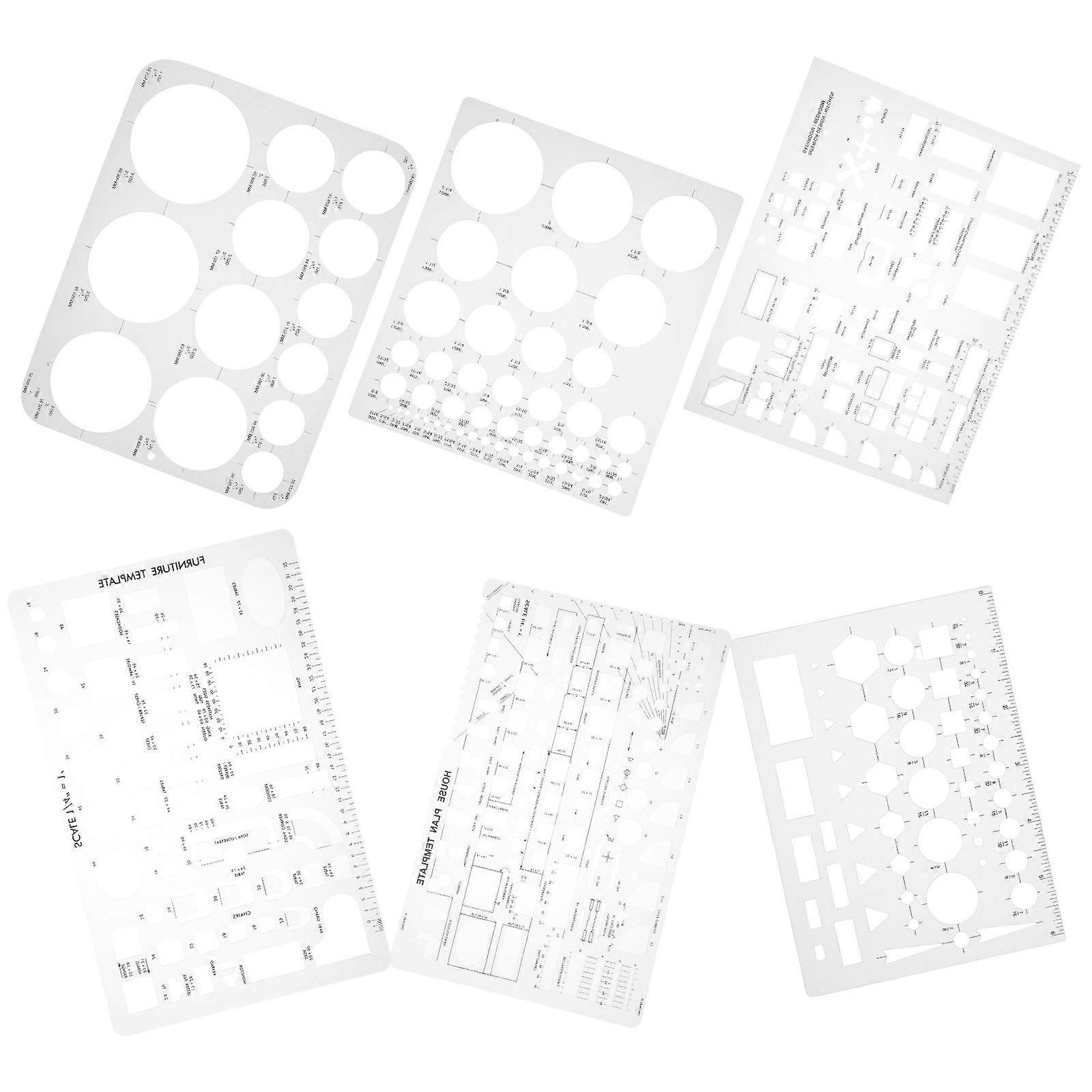 6 Pcs Geometric Ruler Drawing Template Measuring Tool Plastic Draft Rulers for Students Architecture School Office Supplies