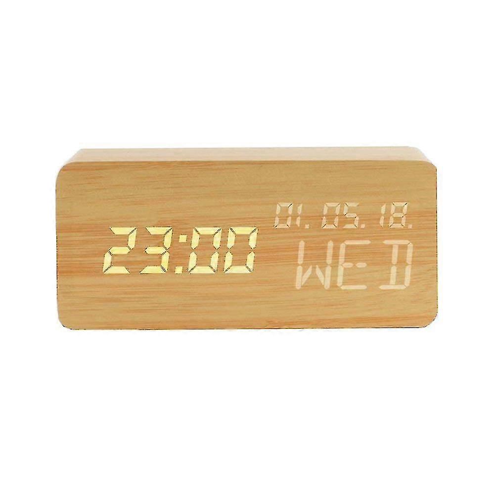 Wood Alarm Clock Voice Command Digital Clocks Compatible With Bedroom Beside Led Wooden Clock Small Alarm Clocks 3 Levels Brightness 3 Alarms Desk