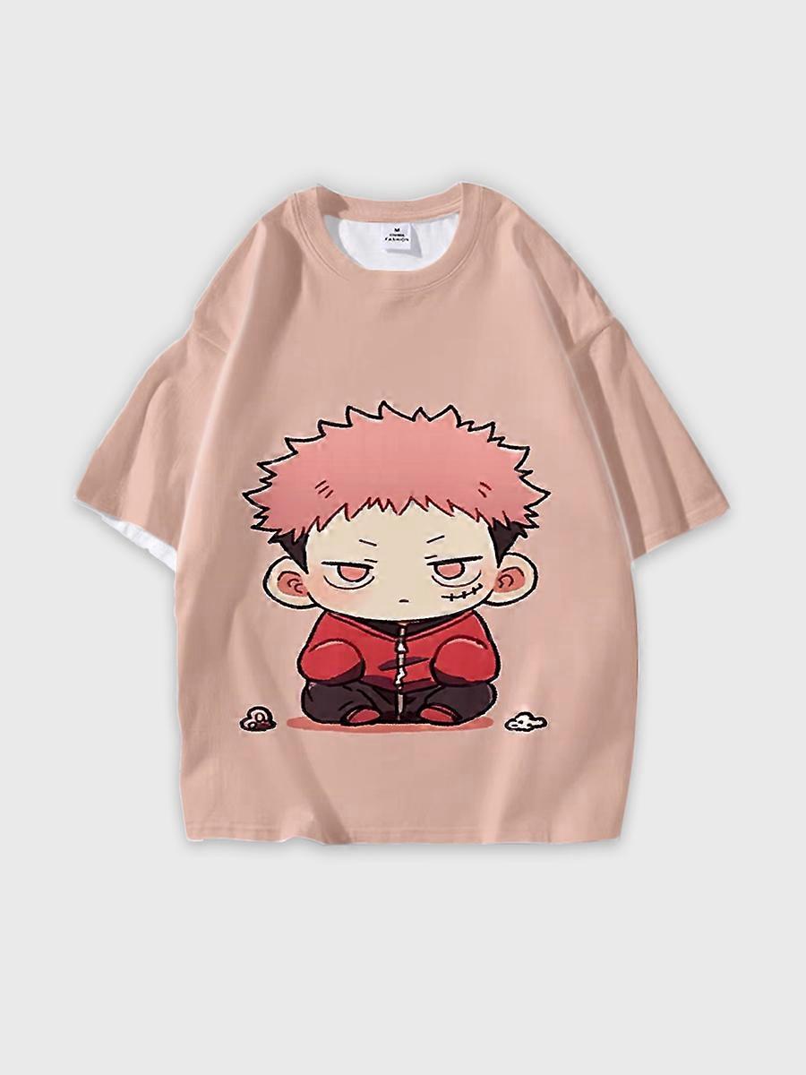 T-shirt round neck Character Pattern loose short sleeve P3444