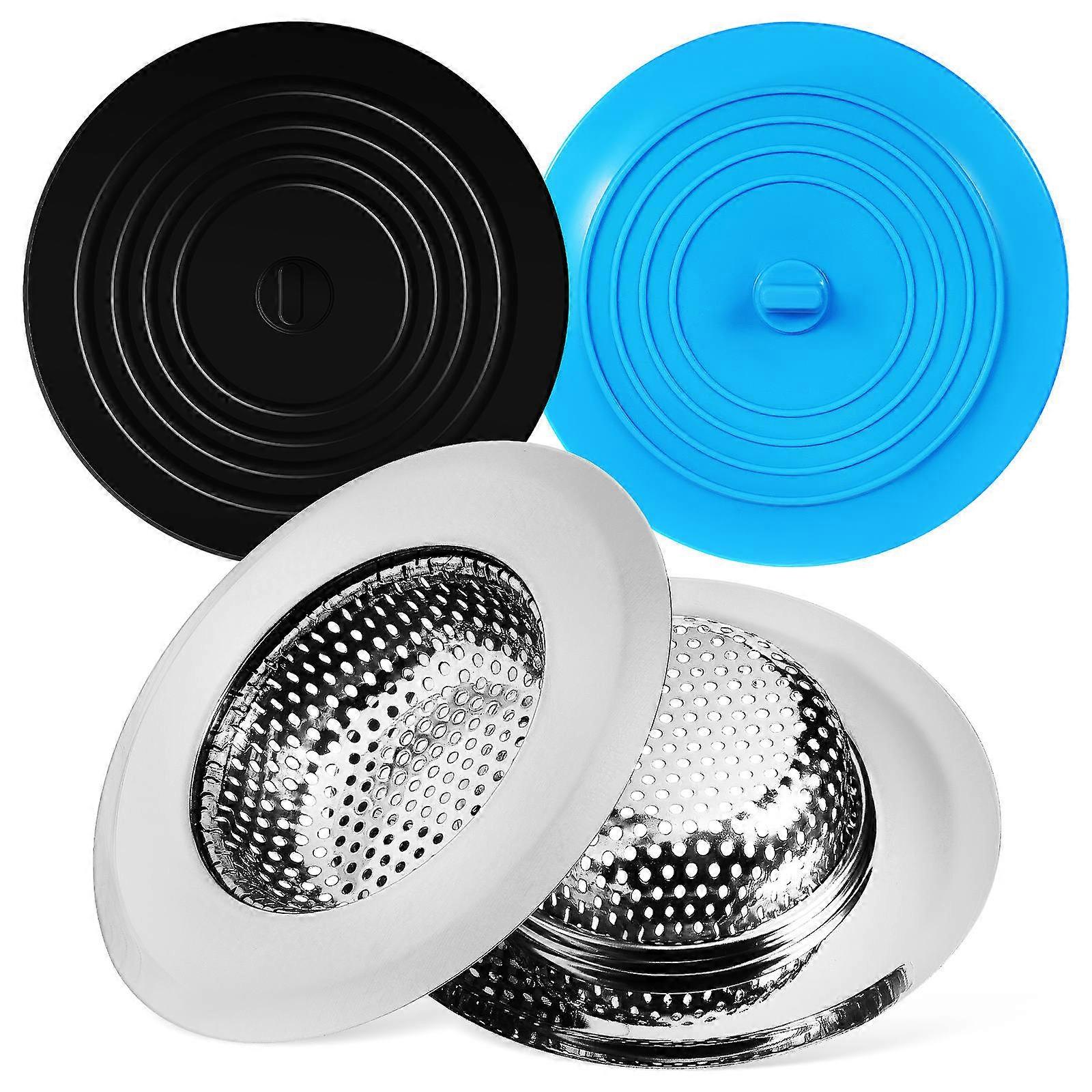 Kitchen Sink Filter Basket Bathtub Drain Plug Bathroom Use Black Liquid Flow Control 4Pcs