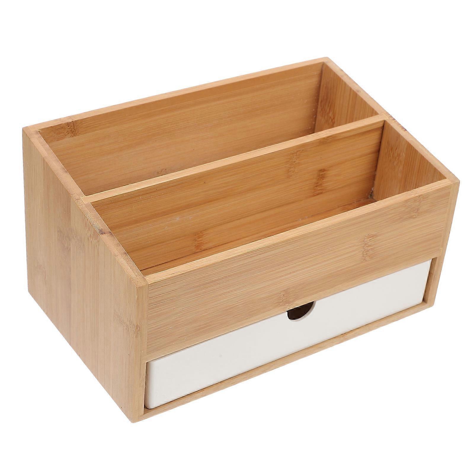 Bamboo Desktop Storage Box with Drawer – Multifunctional Desk Organizer for Office, Classroom & Home – Stylish Bamboo Design for Cosmetics,
