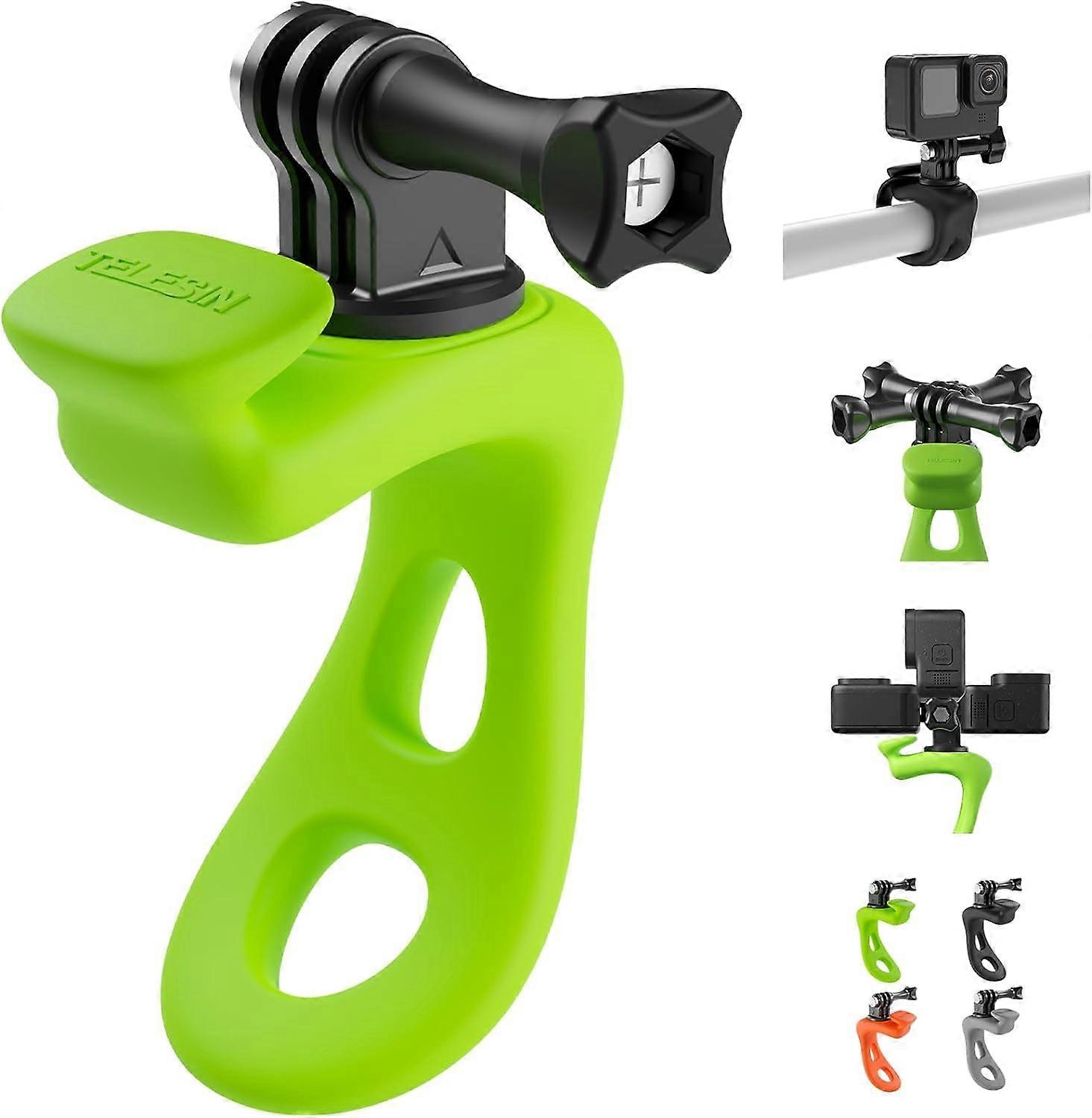 Multifunctional Silicone Bicycle Handlebar Mount for GoPro, Insta360, DJI Action Cameras - Flexible and Strong - Green